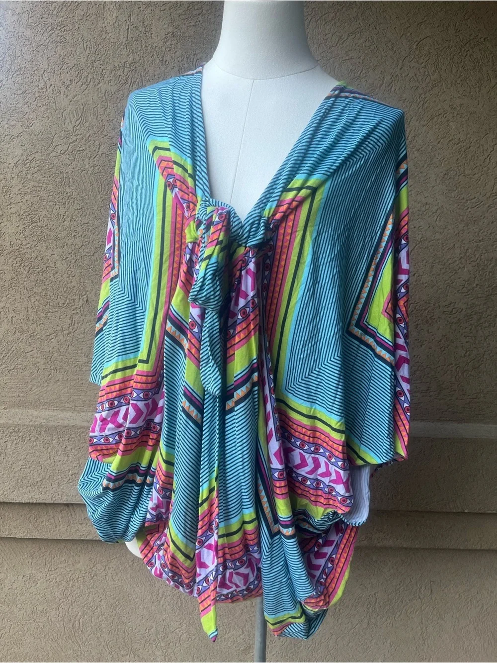 Mara Hoffman Light Blue Multicolor Draped Tie-Front Tunic